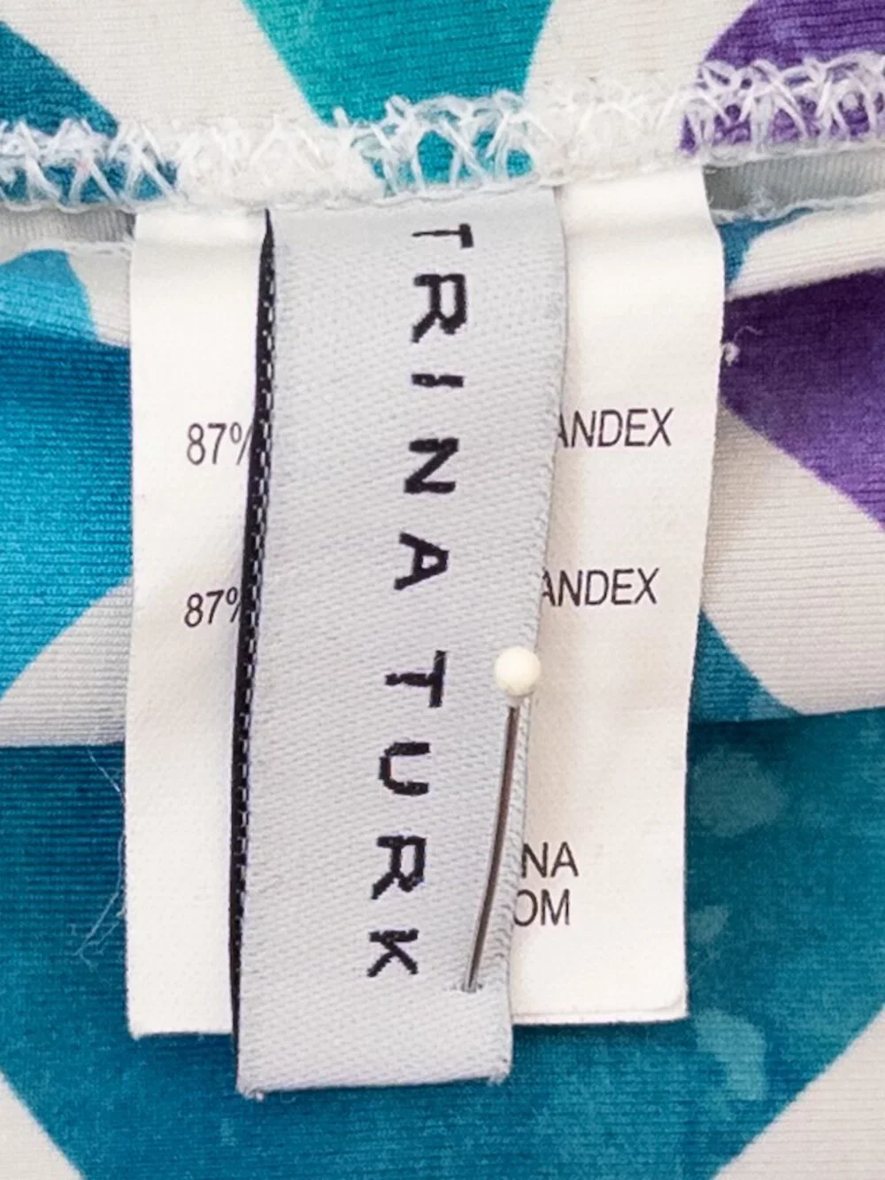 Trina Turk Tankini Swimsuit Size 6/8 Blue Green Geometric Halter 2 Piece 2000s - Picture 15 of 16